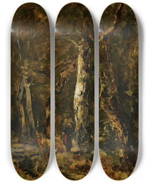 Triptych art skateboard deck of Lszl Pal Forest Landscape With Figure by Lszl Pal (1846-1879)