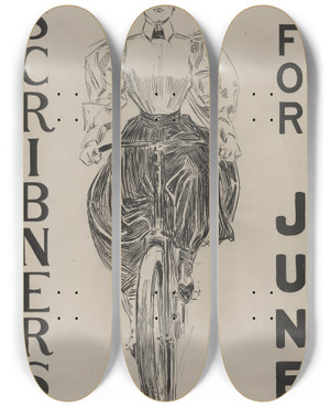 Triptych art skateboard deck of Charles Dana Gibson Scribners For June by Charles Dana Gibson (1867-1944)