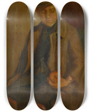 Triptych art skateboard deck of Udovt Pitthordt Boy With An Apple by udovt Pitthordt (1860-1946)