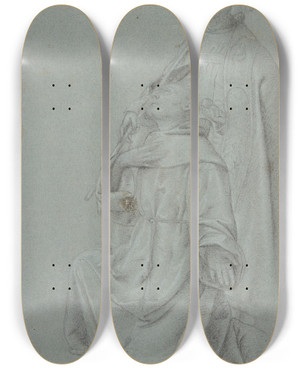 Triptych art skateboard deck of After Moretto Da Brescia Kneeling St Francis And St Nicholas Of Bari by After Moretto Da Brescia (1498-1554)