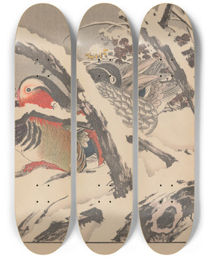 Triptych art skateboard deck of Imao Keinen Keinen Kach Gafu Pl124 by Imao Keinen (1845-1924)