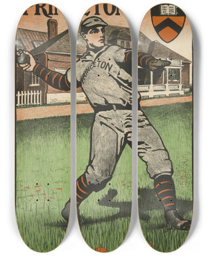 Triptych art skateboard deck of Bristow Adams Princeton by Bristow Adams (1875-1956)