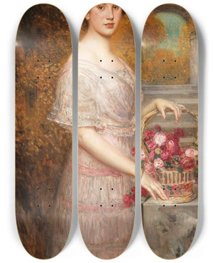 Triptych art skateboard deck of Eduard Veith Portrt Annie Sussanka by Eduard Veith (1856-1925)