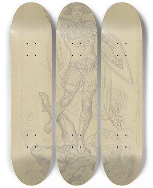 Triptych art skateboard deck of Ferdinand Fellner Der Erzengel Michael Strzt Den Satan by Ferdinand Fellner (1799-1859)
