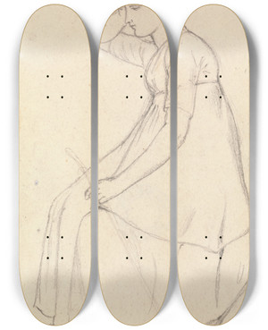 Triptych art skateboard deck of Joshua Cristall Seated Girl Holding A Stick by Joshua Cristall (1765-1847)