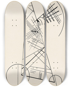 Triptych art skateboard deck of Wassily Kandinsky Ohne Titel_1 by Wassily Kandinsky (1866-1944)