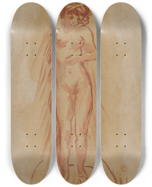 Triptych art skateboard deck of Pierre Bonnard Nu De Face by Pierre Bonnard (1867-1947)