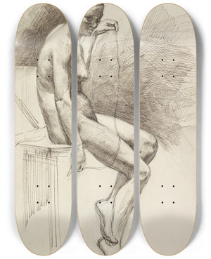 Triptych art skateboard deck of Jan Veth Studie Van Zittend Vrouwelijk Naakt by Jan Veth (1864-1925)