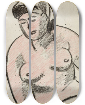 Triptych art skateboard deck of Carl Newman Female Nudetorso by Carl Newman (1858-1932)