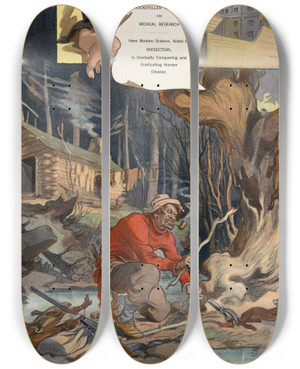 Triptych art skateboard deck of Udo Keppler Monuments Of Civilization by Udo Keppler (1872-1956)