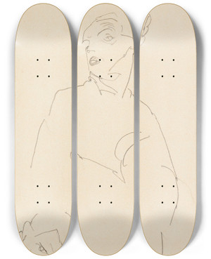 Triptych art skateboard deck of Egon Schiele Selbstportrt_1 by Egon Schiele (1890-1918)