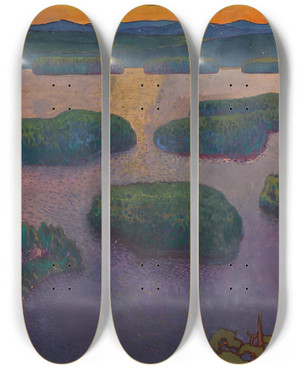 Triptych art skateboard deck of Eero Jrnefelt Sunset Over A Lake_1 by Eero Jarnefelt (1863-1937)