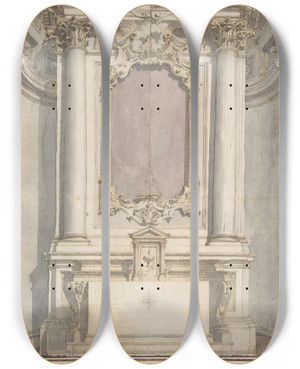 Triptych art skateboard deck of Flaminio Innocenzo Minozzi Designs For An Altar In A Niche by Flaminio Innocenzo Minozzi (1735-1817)