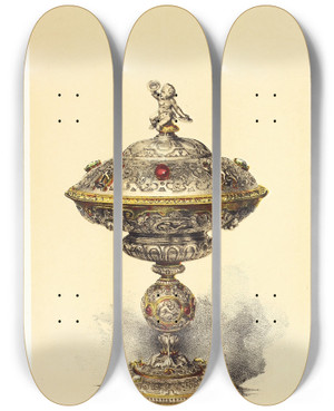 Triptych art skateboard deck of John Charles Robinson Tazza With Cover In Silver Set With Jewels by John Charles Robinson (1824-1913)