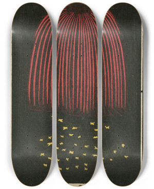 Triptych art skateboard deck of Jinta Hirayama Night Fireworks No 98 by Jinta Hirayama (19-)
