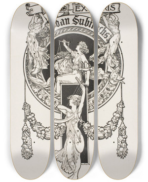 Triptych art skateboard deck of Alexandre De Riquer Joan Subirachs by Alexandre de Riquer (1856-1920)