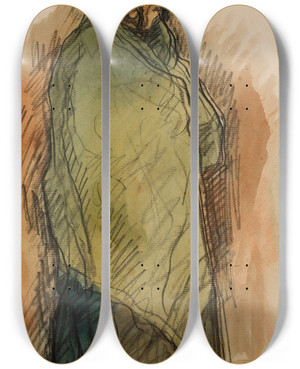 Triptych art skateboard deck of Isidre Nonell Gypsy Standing_1 by Isidre Nonell (1872-1911)