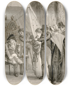 Triptych art skateboard deck of Reinier Vinkeles Gezelschap Bekijkt Oude Heer Bij Tent Hij Vond by Reinier Vinkeles (1741-1816)