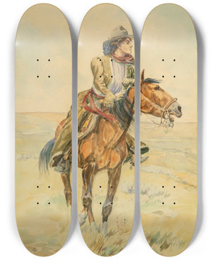 Triptych art skateboard deck of Elling William Gollings The Range Land Girl by Elling William Gollings (1878-1932)