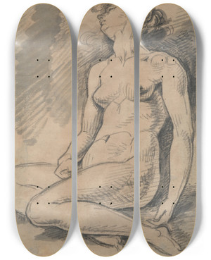 Triptych art skateboard deck of David Humbert De Superville Zittend Vrouwelijk Naakt Hoofd Achterover De Ogen Toe_2 by David Humbert De Superville (1770-1849)