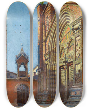 Triptych art skateboard deck of Aleksander Gierymski Portal Of The Church Of St Anastasia In Verona by Aleksander Gierymski (1850-1901)