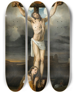Triptych art skateboard deck of Francesco Hayez Penitent Magdalene At The Foot Of The Cross by Francesco Hayez (1791-1882)
