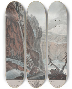 Triptych art skateboard deck of Charlesmelchior Descourtis Vue Du Schildwaldbach Prise En Hiver by Charles-Melchior Descourtis (1753-1820)