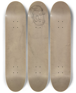Triptych art skateboard deck of Victor Mller Stehender Mnnlicher Akt In Vorderansicht Mit Geschlossenen Augen by Victor Muller (1829-1871)