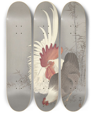 Triptych art skateboard deck of Ohara Koson Rooster And Chicken by Ohara Koson (1877-1945) Triptych art skateboard deck of Ohara Koson Rooster And Chicken by Ohara Koson (1877-1945)