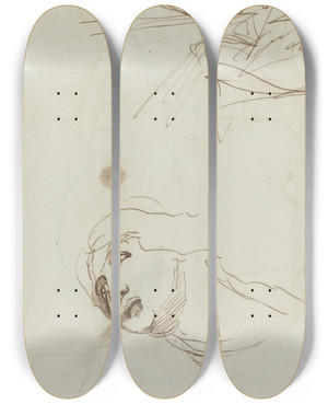 Triptych art skateboard deck of George Romney Figure Studies Verso by George Romney (1734-1802)