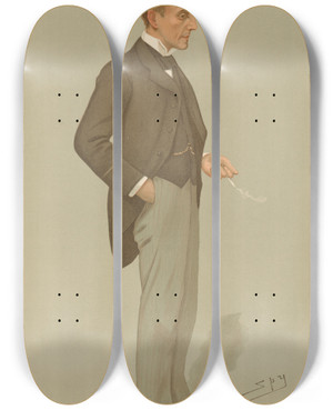 Triptych art skateboard deck of Leslie Matthew Ward Anthony Hope Anthony Hope Hawkins by Leslie Matthew Ward (1851-1922)