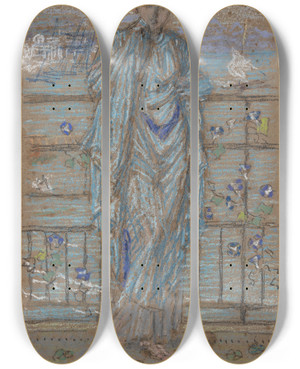 Triptych art skateboard deck of James Abbott Mcneill Whistler Morning Glories by James Abbott Mcneill Whistler (1834-1903)