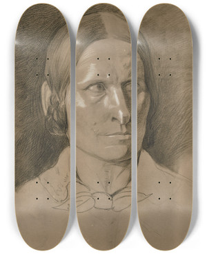 Triptych art skateboard deck of Victor Mller Kopf Einer Frau In Vorderansicht Den Blick Nach Rechts Gerichtet by Victor Muller (1829-1871)