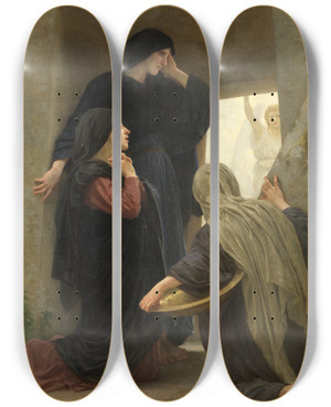 Triptych art skateboard deck of William Bouguereau The Three Marys At The Tomb by William Bouguereau (1825-1905)