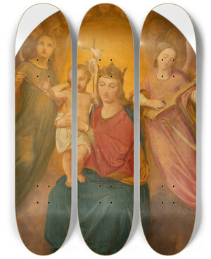 Triptych art skateboard deck of Julius Hbner Virgin Mary And Child by Julius Hubner (1806-1882)