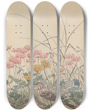 Triptych art skateboard deck of Imao Keinen Keinen Kach Gafu Pl054 by Imao Keinen (1845-1924)