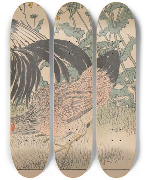 Triptych art skateboard deck of Imao Keinen Keinen Kach Gafu Pl064 by Imao Keinen (1845-1924)