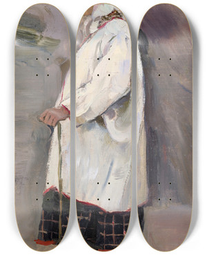 Triptych art skateboard deck of Mikhail Nesterov Peasant Woman by Mikhail Nesterov (1862-1942)