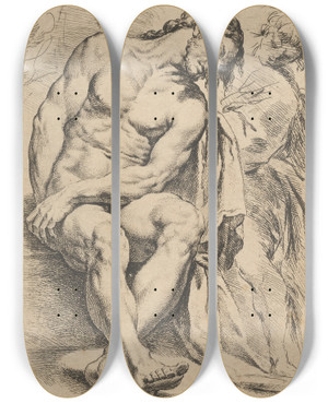 Triptych art skateboard deck of Jan De Bisschop The Entombment Of Christ by Jan de Bisschop (1628-1671)