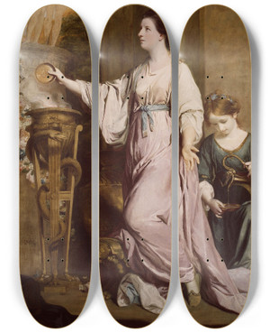 Triptych art skateboard deck of Sir Joshua Reynolds Lady Sarah Bunbury Sacrificing To The Graces by Sir Joshua Reynolds (1723-1792)