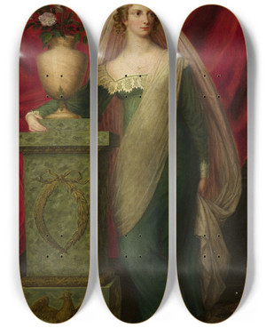 Triptych art skateboard deck of Paul Ernst Gebauer Portrait Of A Princess by Paul Ernst Gebauer (1782-1865)