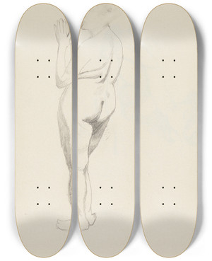 Triptych art skateboard deck of Adolf Sternschuss Akt Stojcej Kobiety Z Uniesionymi Zoonymi Domi by Adolf Sternschuss (1873-1915)