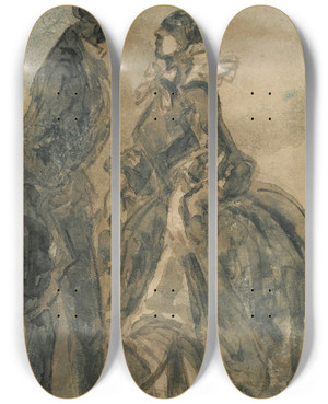 Triptych art skateboard deck of Constantin Guys Couple by Constantin Guys (1805-1892)