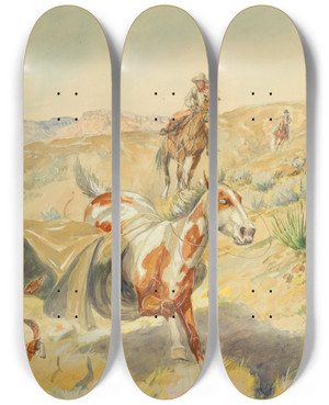 Triptych art skateboard deck of Elling William Gollings The Upset Bedroom by Elling William Gollings (1878-1932)