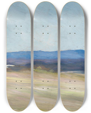 Triptych art skateboard deck of Halfdan Egedius Summer Night Telemark by Halfdan Egedius (1877-1899)