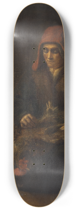 Follower of Rembrandt van Rijn - Old Woman Plucking a Fowl 8.25 inch art skate deck Follower of Rembrandt van Rijn - Old Woman Plucking a Fowl 8.25 inch art skate deck