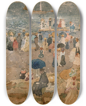 Triptych art skateboard deck of Maurice Prendergast Beach Scene North Shore by Maurice Prendergast (1858-1924)