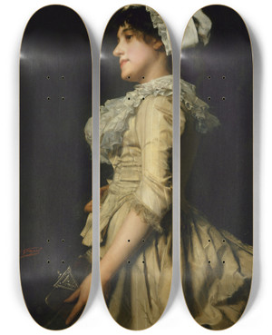 Triptych art skateboard deck of Julesadolphe Goupil The Village Girl by Jules-Adolphe Goupil (1839-1883)