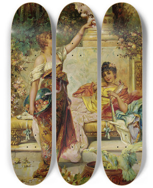 Triptych art skateboard deck of Hans Zatzka La Vie Extraordinaire by Hans Zatzka (1859-1945)