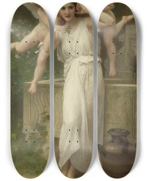 Triptych art skateboard deck of William Bouguereau Jeunesse by William Bouguereau (1825-1905)